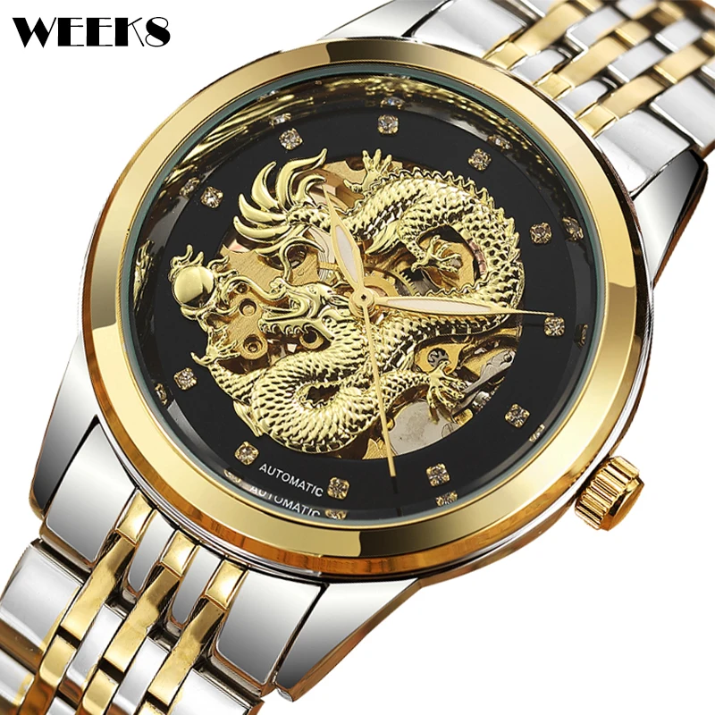 

Automatic Mechanical Watch Luxury Black Gold Dragon Sculpture Men Wristwatch Waterproof Male Cool Style Saat Clock Reloj Hombre