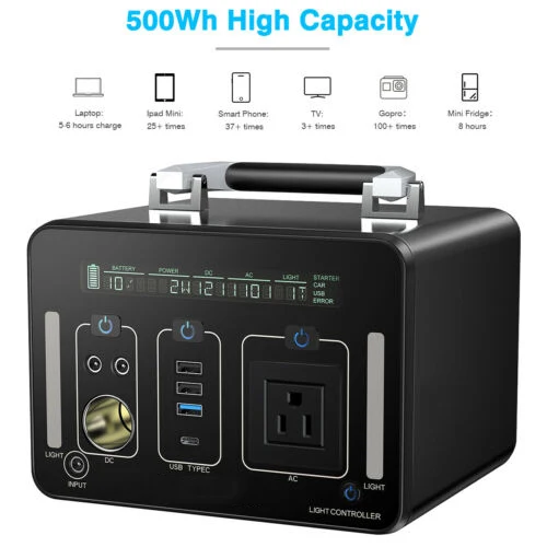 Portable 500Wh Solar Power Generator Energy Storage USB Charger Station Inverter Fanless AC 110V 220V 135200MAH | Автомобили и
