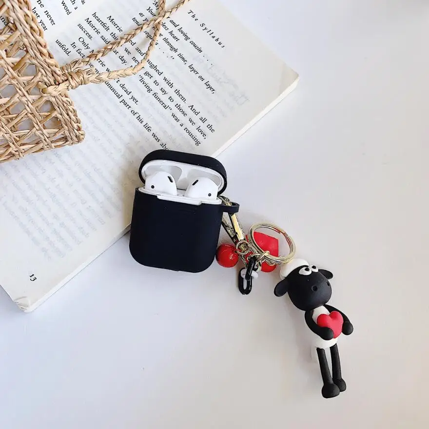 3D мультфильм Shaun овечка кулон силиконовый мягкий чехол для гарнитуры для Apple Airpods 1/2 крышка беспроводной Bluetooth наушники чехол - Цвет: Черный