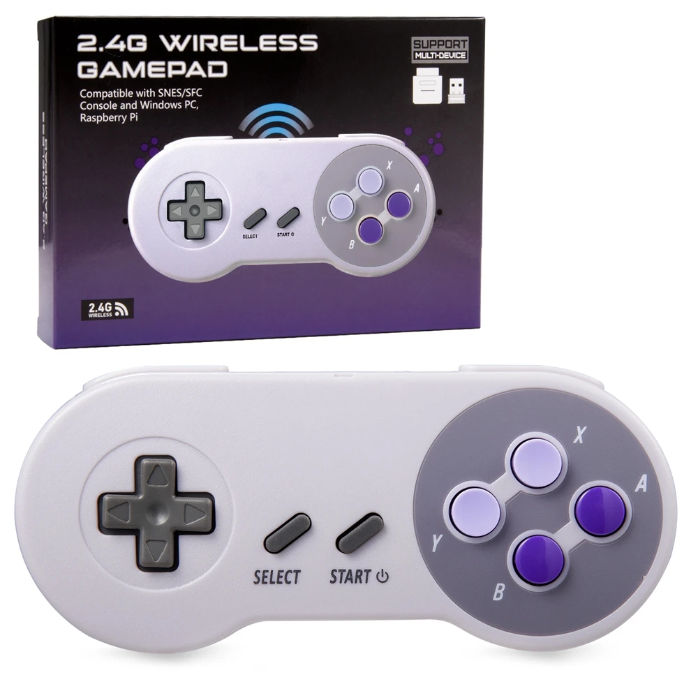 Беспроводная USB-консоль для игр SNES/SFC 2 шт. 4 ГГц Windows ПК MAC Linux Genesis Raspberry Pi Retropie Grey |