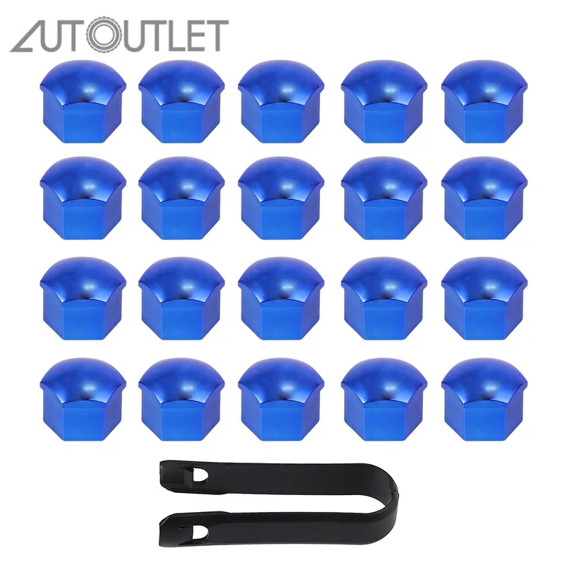 

AUTOUTLET for 20pcs 17mm Chrome Alloy Car Wheel Nut Bolt Cover Caps Blue For Audi Vauxhall BMW