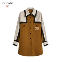 olomm sbd30 womens long shirt skirt d0q33 korean version autumn new retro colorblock embroidery loose shirts free delivery