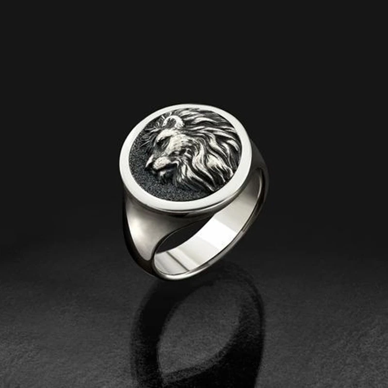 

Alloy Retro Male Lion Head Ring Geometric Fierce Domineering Animal Lion Casual Party Punk Silver Plated Rings For Mens Jewelry