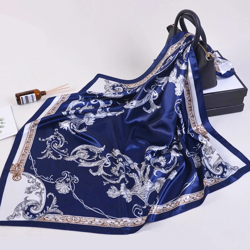 

Fashion Women Scarf Luxury Brand foulard Satin Scarfs Big Size Hair Square Scarves For ladies headband 90*90cm