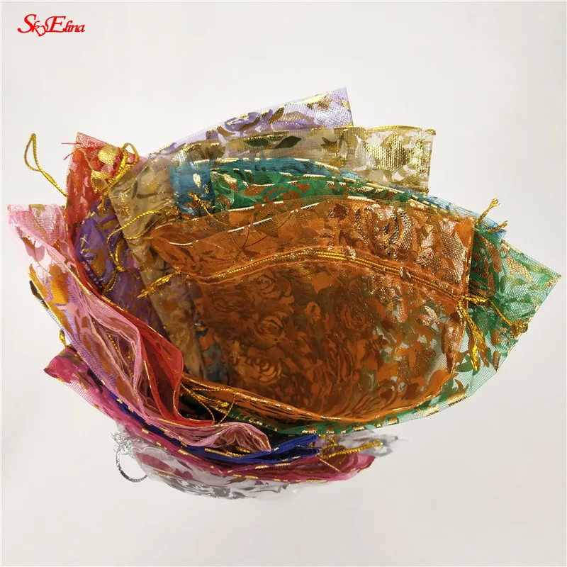 mixed Color 50 шт., 7x9, 9x12, 11x16, 13x18, 15x20, 20x30 см, позолоченные розы из органзы, ювелирные изделия, сумки для свадебной вечеринки, украшения, сувениры, сумки для подарков 5Z - Цвет: mixed Color