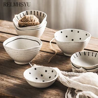 1pc relmhsyu japanese style ceramic retro hand painted rice soup noodle bowl round dinner plate small sauce dish tableware set