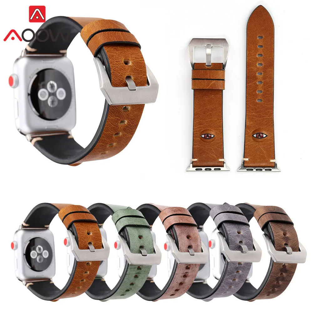 Зеленый кожаный ремешок для Apple Watch 40mm 44mm 38 мм 42 мм глаза деко запасной браслет ремешок Ремешок для iwatch 1 2 3 4