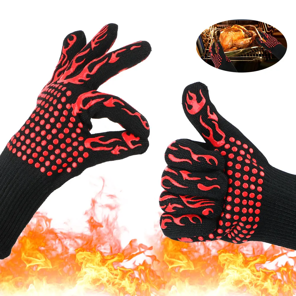 

Flame Retardant 300-500 Centigrade Fireproof Extreme Heat Resistant BBQ Fire Gloves Non-slip Microwave Oven Gloves Oven Mitts