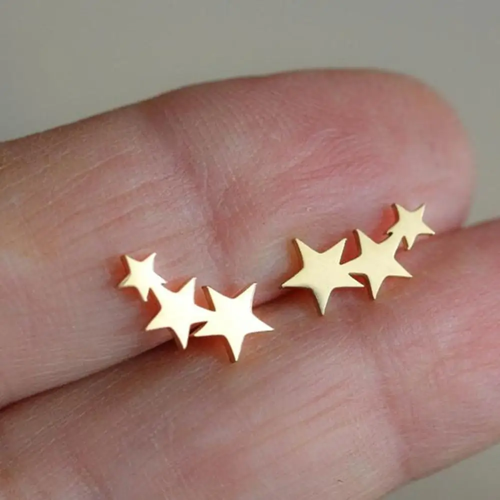 

stainless steel mini 3 star stud earrings Allergy Free Elegant cute Stud Earrings north star stud Unique triple star ear studs