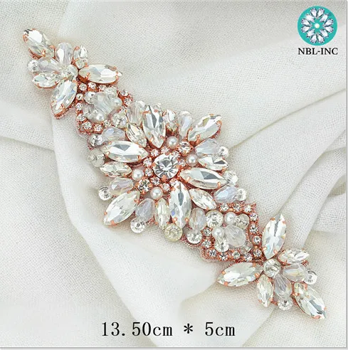 WDD0924 ROSE GOLD 1 шт.) ручная работа Свадебная аппликация из хрустальных страз с бисером серебро розовое золото железо на свадебное платье WDD0633 - Цвет: WDD0924 ROSE GOLD