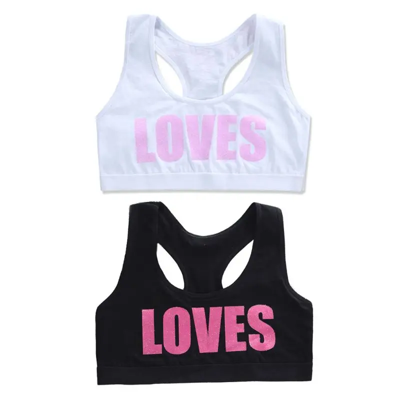 

1Pc Girls Cotton Sport Training Bra Letter Print Solid Color Underwear Bralette Kids Bra