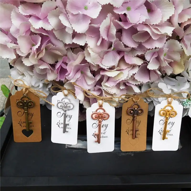 

50x Vintage Key Bottle Opener +Tag Card Keychain Wedding Party Favors Souvenirs