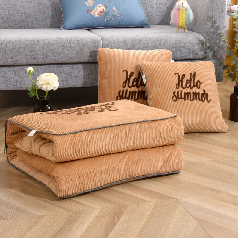 Складное розовое бархатное одеяло однотонная фланелевая подушка в стирке