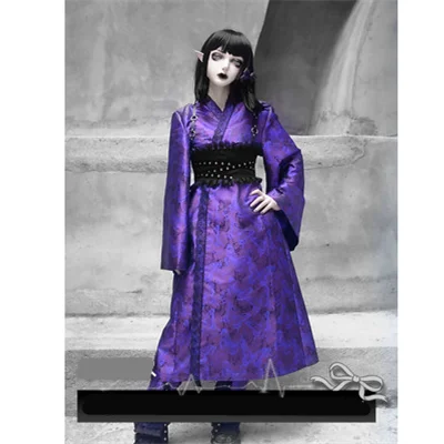 

Gothic Lolita Dress Cool Girl Butterfly Darkstripe Long Coat Lace Black Belt Design Vintage Princess Court Cartoon Cosplay Cos
