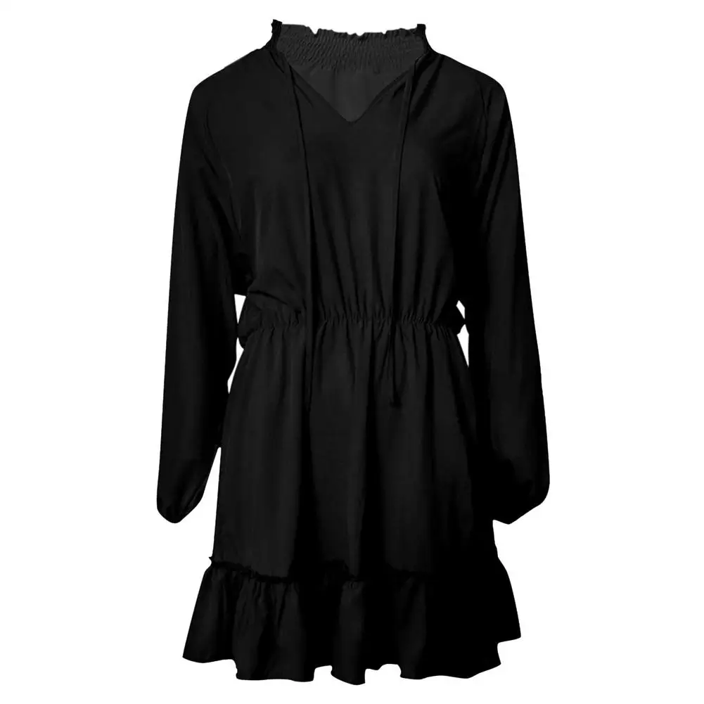 

2021 Fashion Dress Women Solid Color Long Sleeve Ruffled Bohemian Party Dress Casual Loose Sexy Mini Vestidos Plus Size