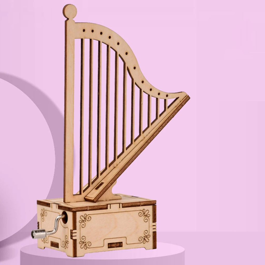 

Handmade 3D Cut Harp Shape Wood Music Box Gift for Age 14+ Ornaments