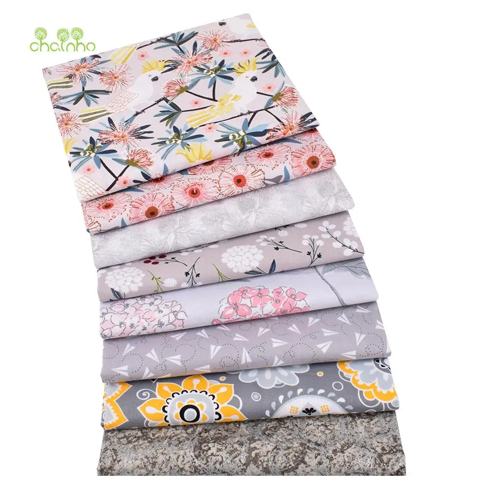 8 шт./лот простая хлопковая ткань Лоскутная Ткань серая серия ручной работы