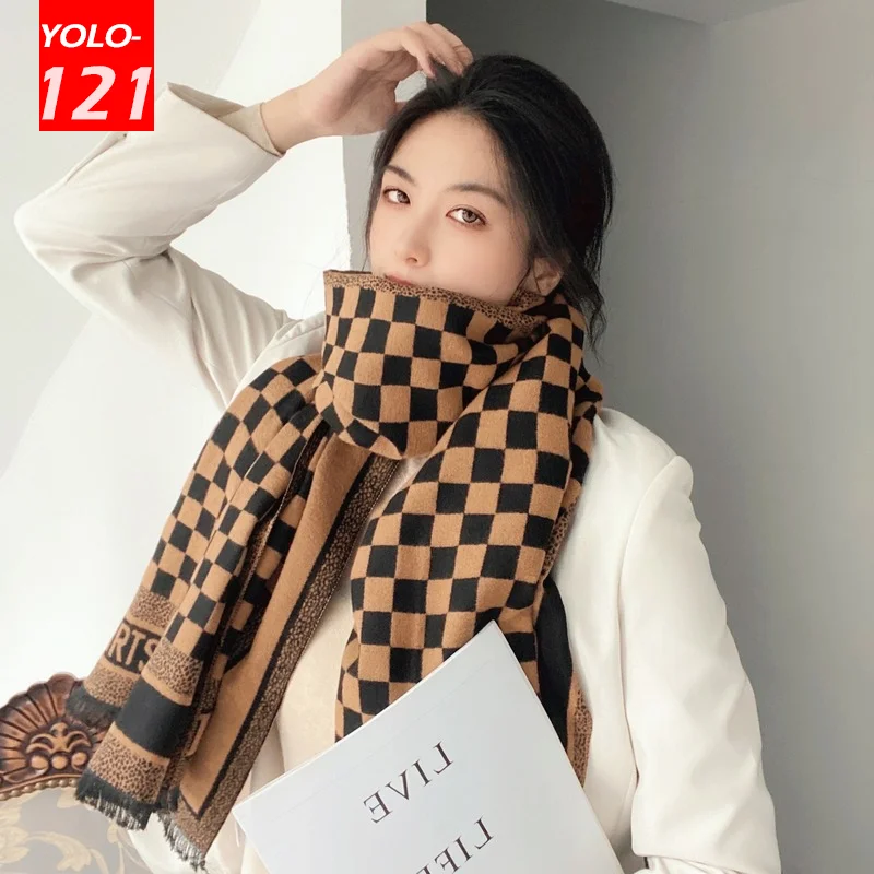 

Шахматная Двусторонняя Высококачественная шаль из искусственного кашемира плотный шарф высокой плотности женский акриловый шарф