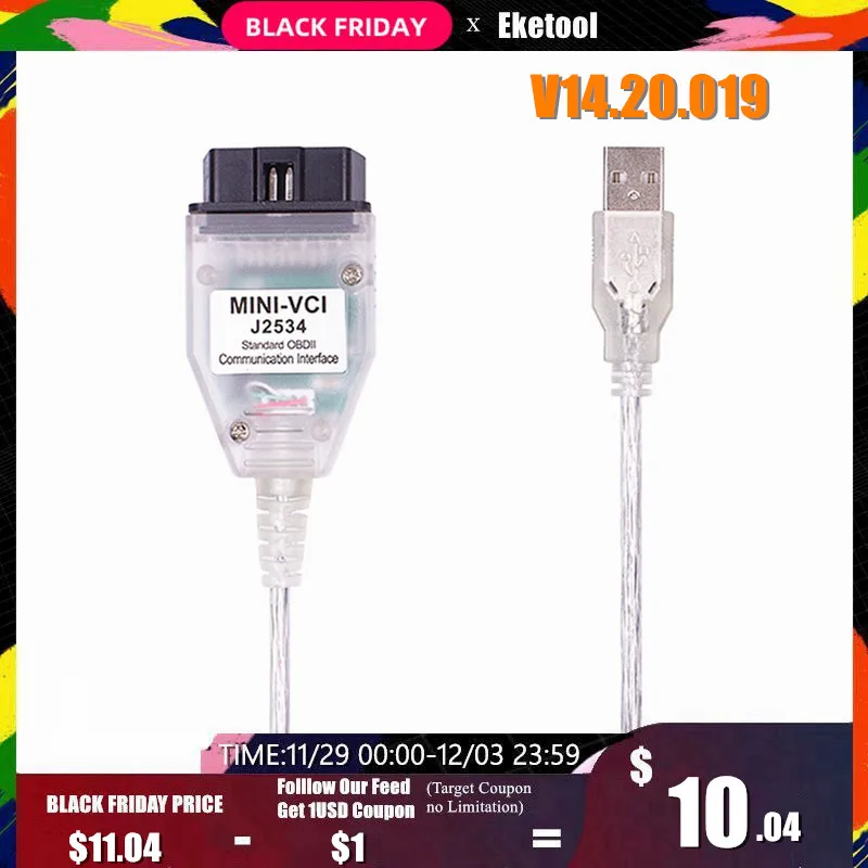 Мини VCI V14.20.019 FTDI FT232RL FT232RQ MINI-VCI J2534 для Toyota TIS Techstream OBD2 интерфейс диагностики транспортного средства