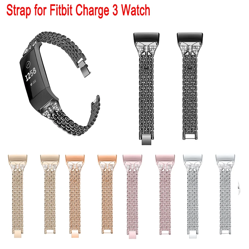 Браслет для часов Fitbit Charge 3 сменный из нержавеющей стали с бриллиантами
