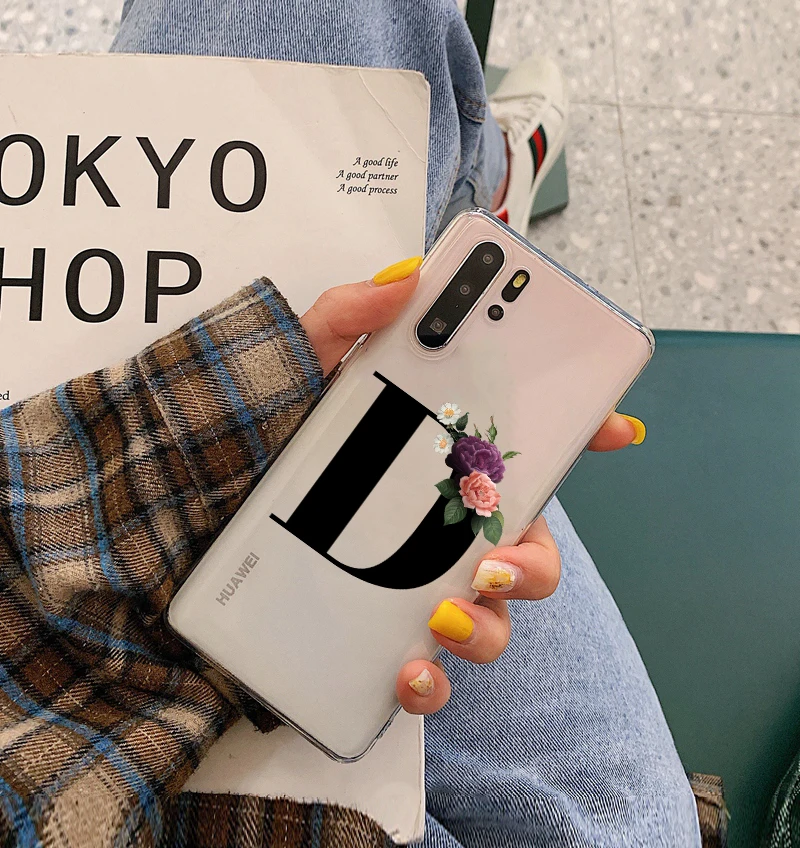 TPU Custom name shell letters TPU Soft Phone Case for Huawei P8 P9 P10 P20 P30 Lite Pro Mate10 Mate 20 Mate 30pro cover - Color: TPU