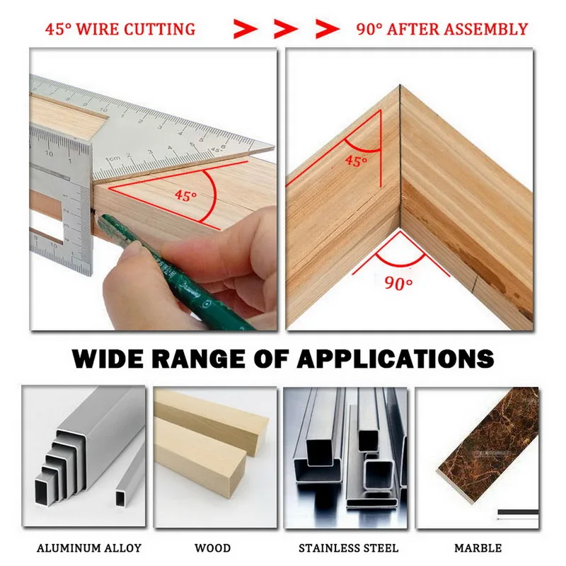 

Aluminum Alloy 45/90 Degree Square T-shaped Combination Angle Ruler Multifunctional Angle Ruler For Measuring Woodworking Tool