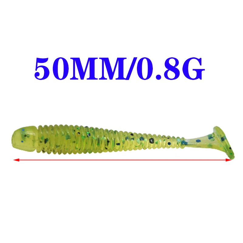 WDAIREN 50pcs Worms Fishing Lure T tail Soft Baits 50mm 0.8g Fishing Jig Wobbler Bass Bait Artificial Fishing soft Lure Tacke