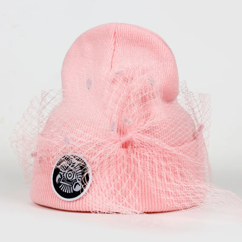 2019 осень и зима новая Рианна точка волос Лук винтажная сетка вязаная шерстяная