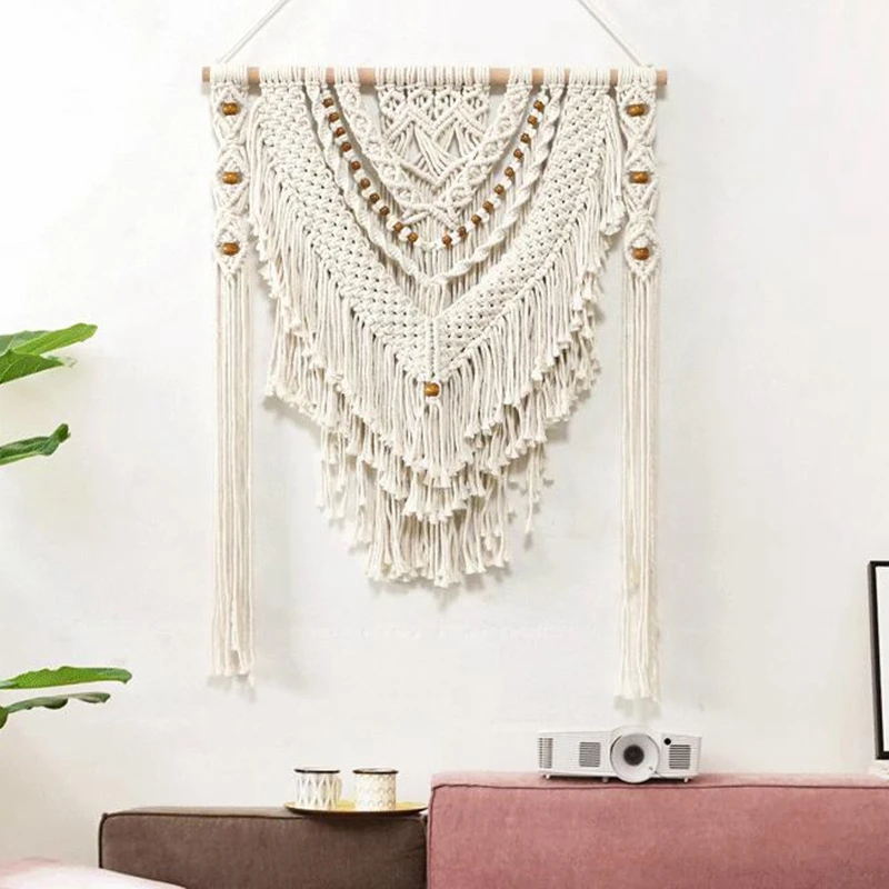 

Macrame Wall Hanging Tapestry Bohemian Geometric Chic Living Room Bedside Porch Home Wall Decor Tassel Handmade