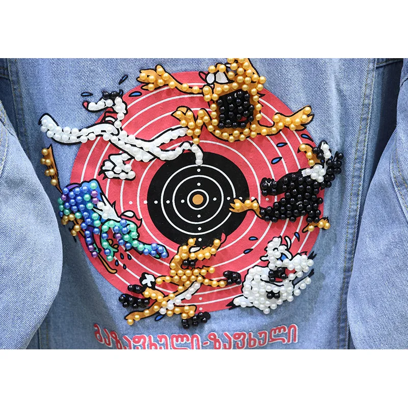 Женская джинсовая куртка с дырками Повседневная Свободная бусинами верхняя