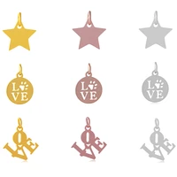 10pcs stainless steel pendants flat round with sunwith word lovestar word love charms for jewelry making necklace f60