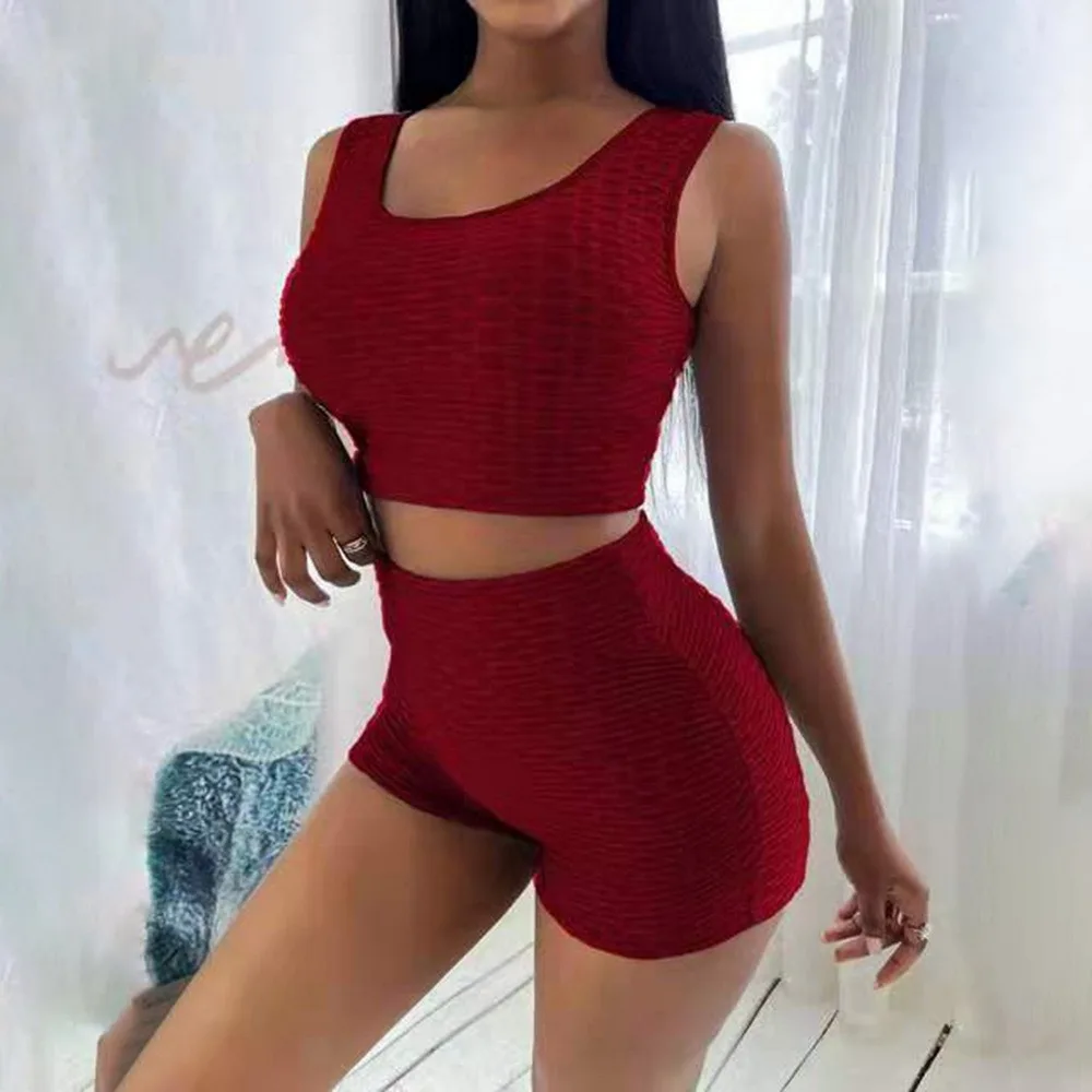 

NIBESSER Casual Solid Sportswear Two Piece Sets Women 2021 Crop Top And Shorts Matching Set Summer Women Outfits 2021 Fashion