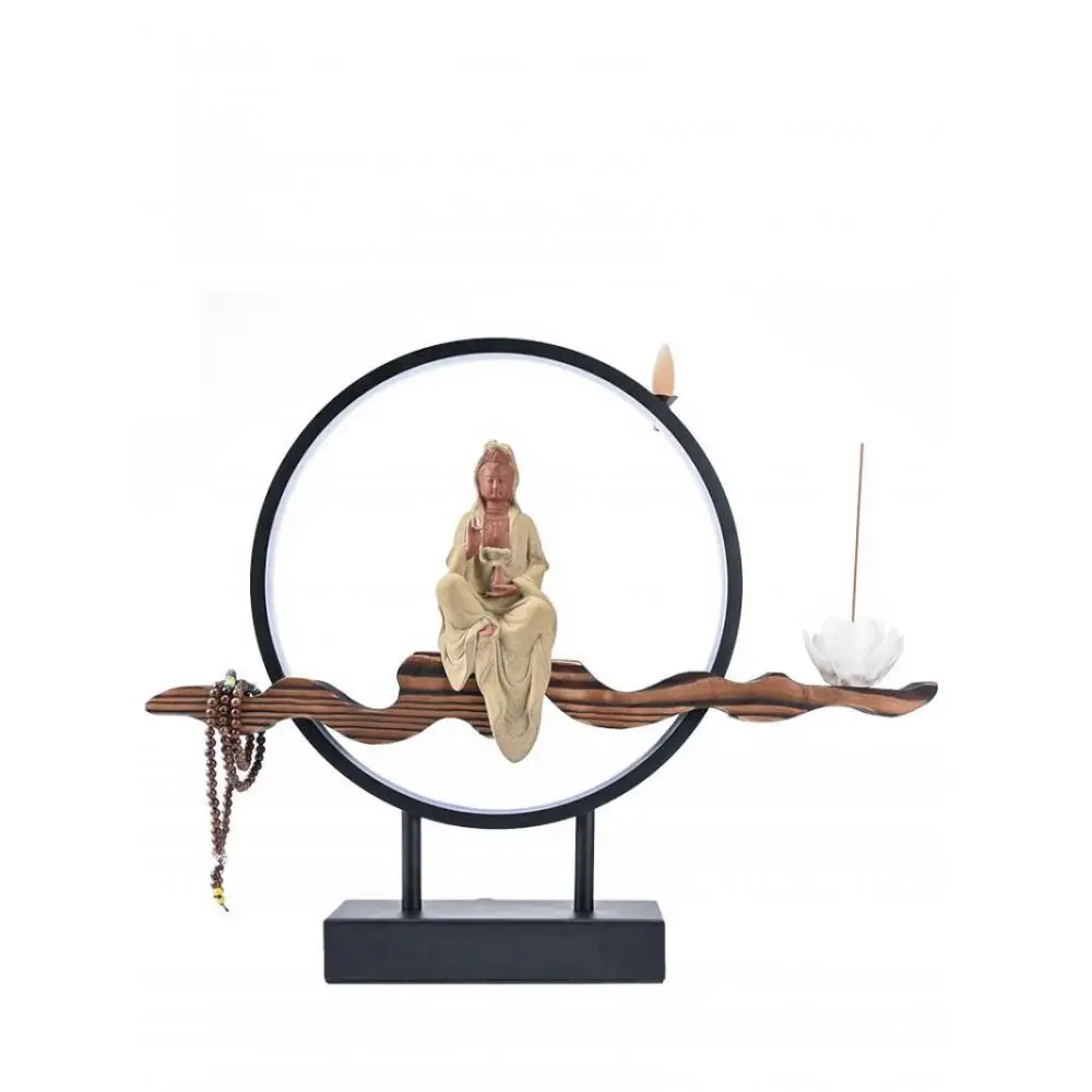 

20 Pc Cones Buddha Backflow Incense Burner With Usb Led Light Smoke Waterfall Ceramic Incense Sticks Holder Ornaments Home Decor