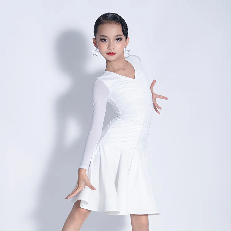 

Сетчатое платье для латинских танцев, костюм для соревнований для девочек, белый танцевальный наряд для сальсы, платье для танго, дизайнерс...