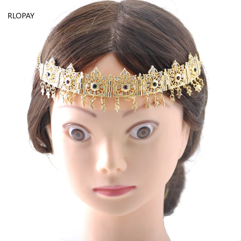 

Tassels Gold Color Hair Jewelry for Children Golden Queen Crown for Ladies Arabic Wedding Headpieces Bridal Tiara