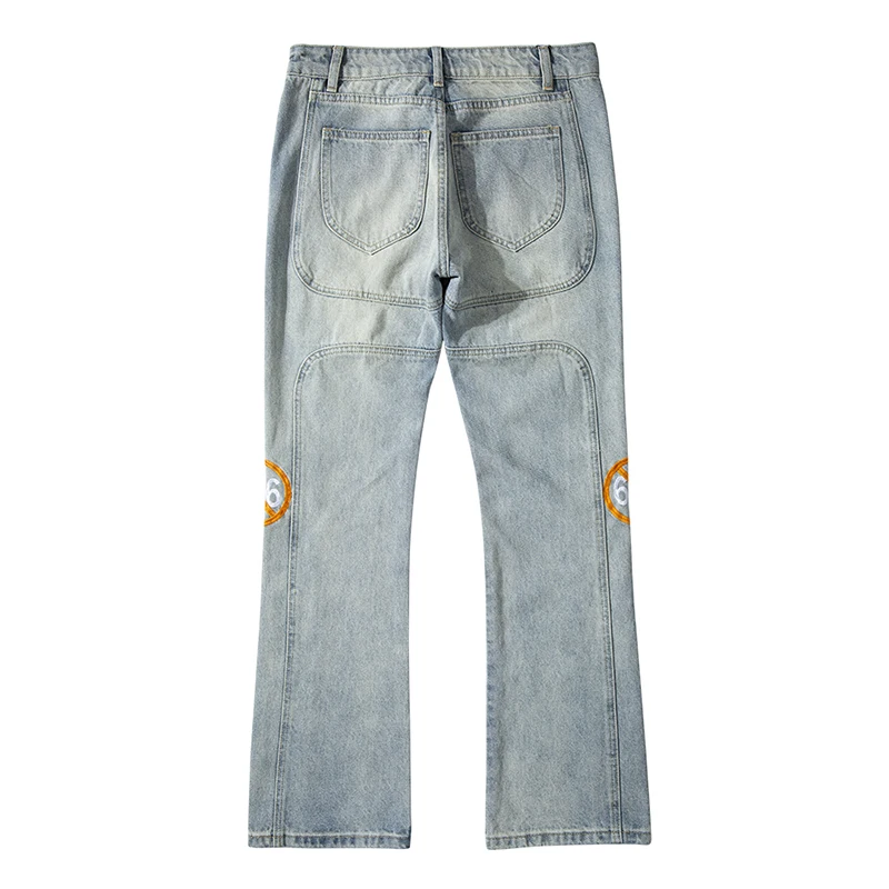 

Hip-hop Rainbow Alphabet Embroidery Jeans Mens Washed Distressed High Street Retro Denim Trousers Straight Loose Casual Pants
