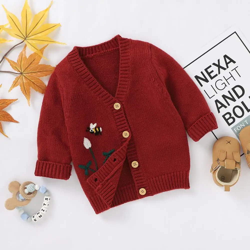 

Baby Sweater Fashion Cute Bee Embroidered Toddler Infant Tops One Piece Long Sleeve Autumn Newborn Kid Clothes Knitted Outerwear