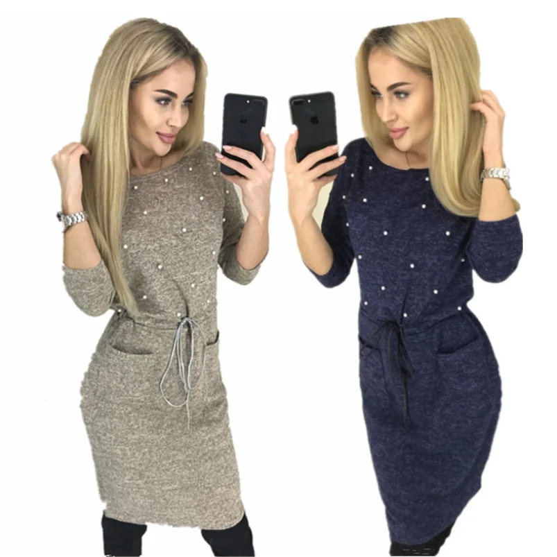 Женское Хлопковое платье карандаш повседневное облегающее с длинными рукавами