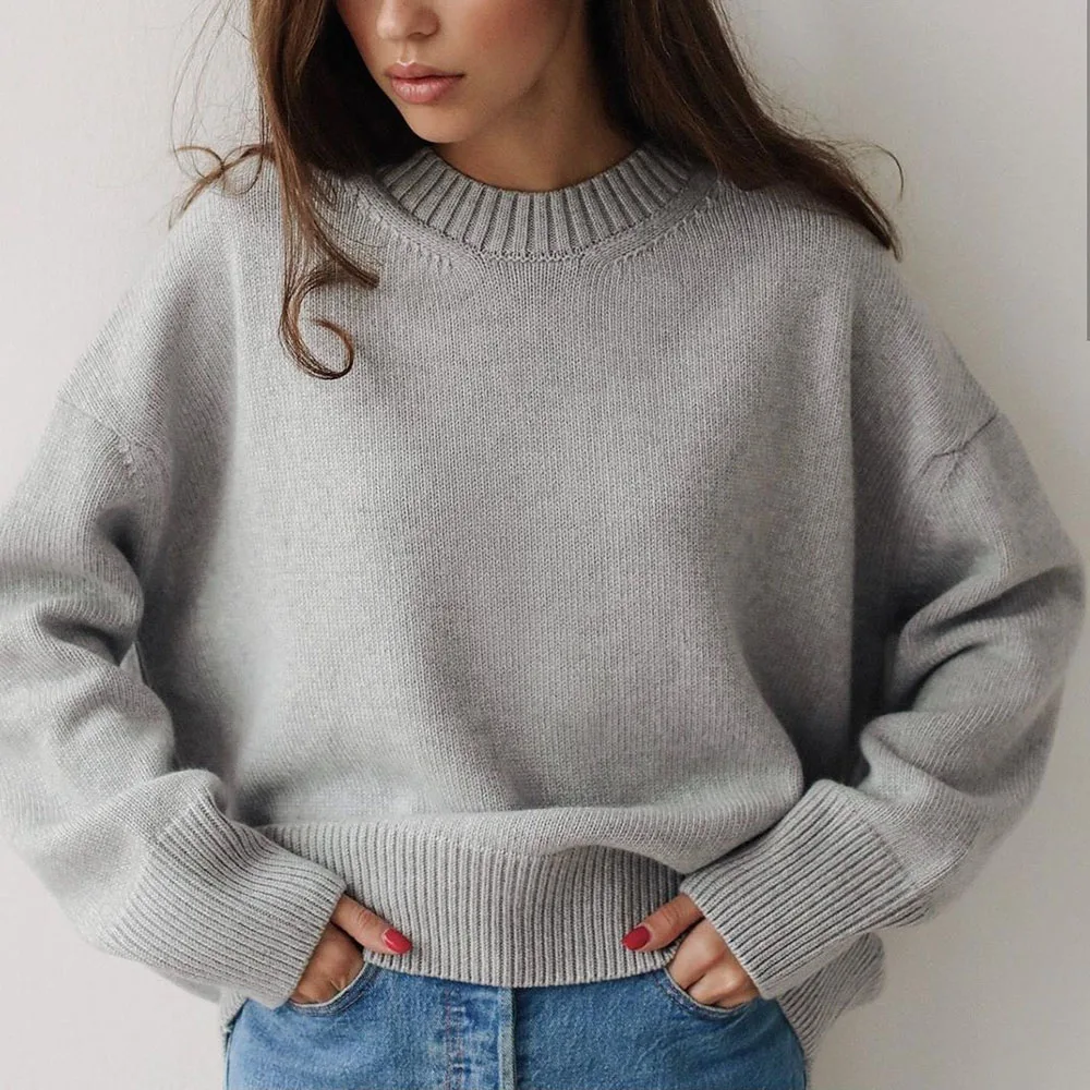 

2021 Autumn Women's New Sweater Casual Fashion Commuter Style Loose And Comfortable Thick Warm Long-sleeved Round Neck Top
