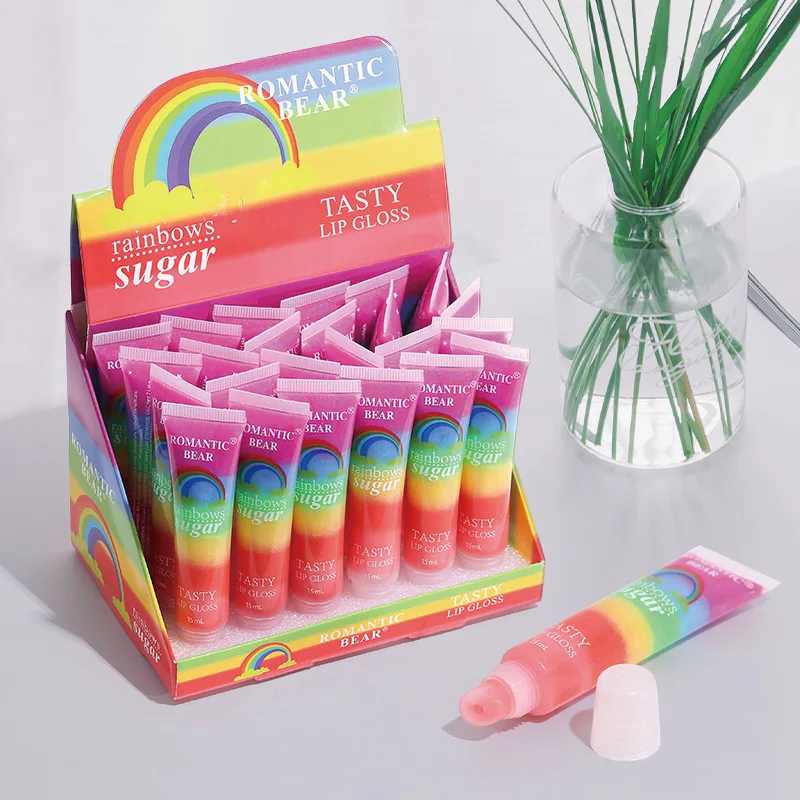 

6/12/24pcs Rainbows New Makeup Tool Lip Gloss Sequined Rainbow Jelly Lip Balm Delicious Lipstick Shiny Lip Tint Cosmetics