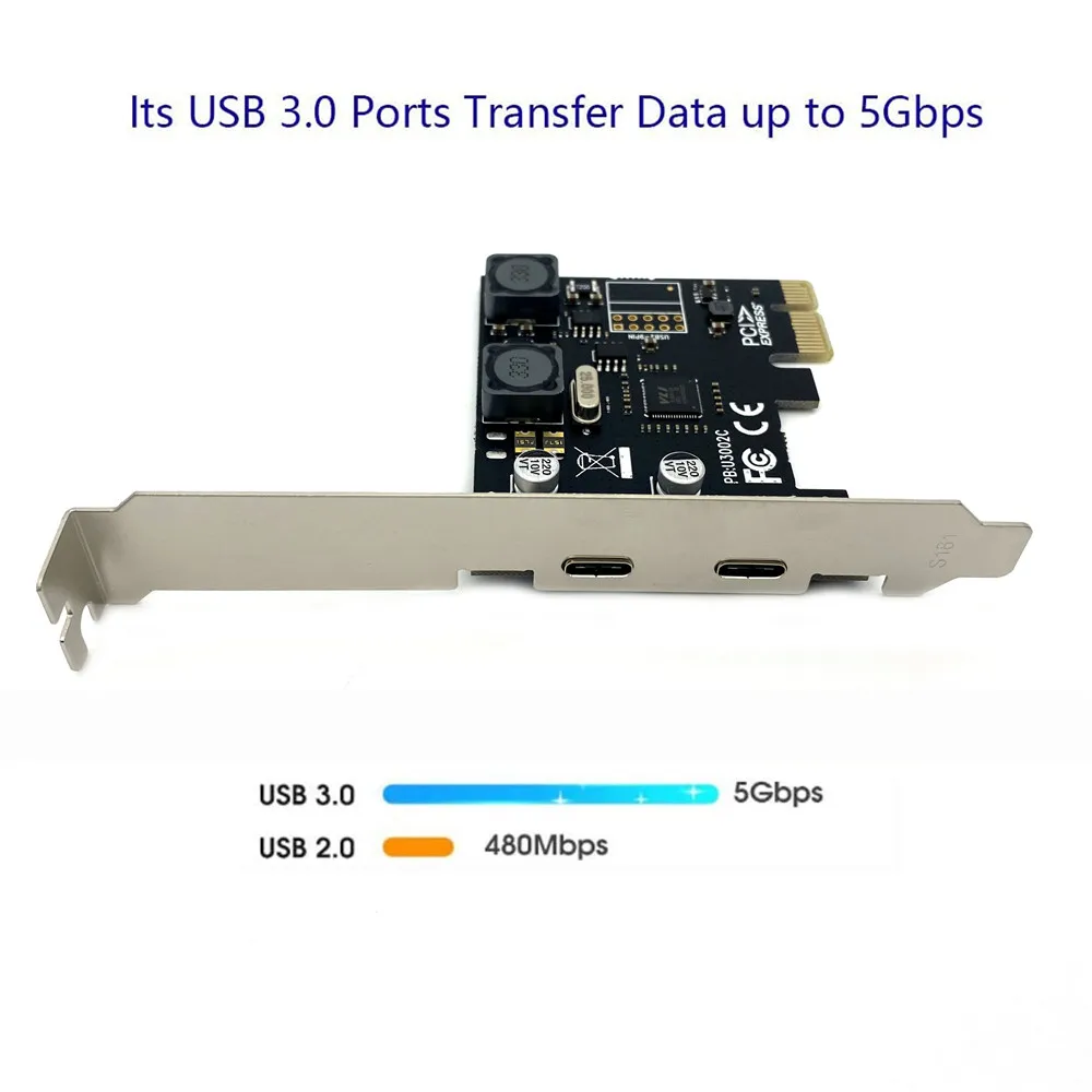 Карта расширения PCI-E 2 порта USB3.0 Type-C 5 Гбит/с высокоскоростная карта адаптера Type C