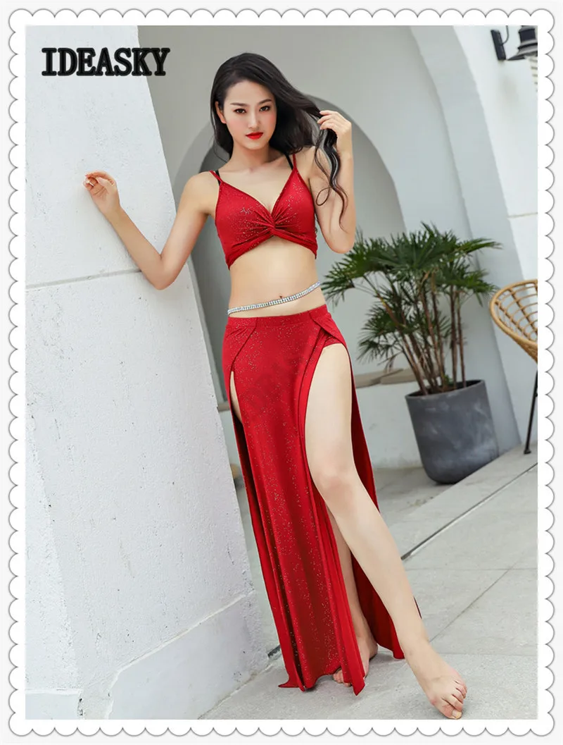 tribal egyptian Oriental bellydance women belly dance costume set crop halter top mesh flash hip skirt performance practice wear |
