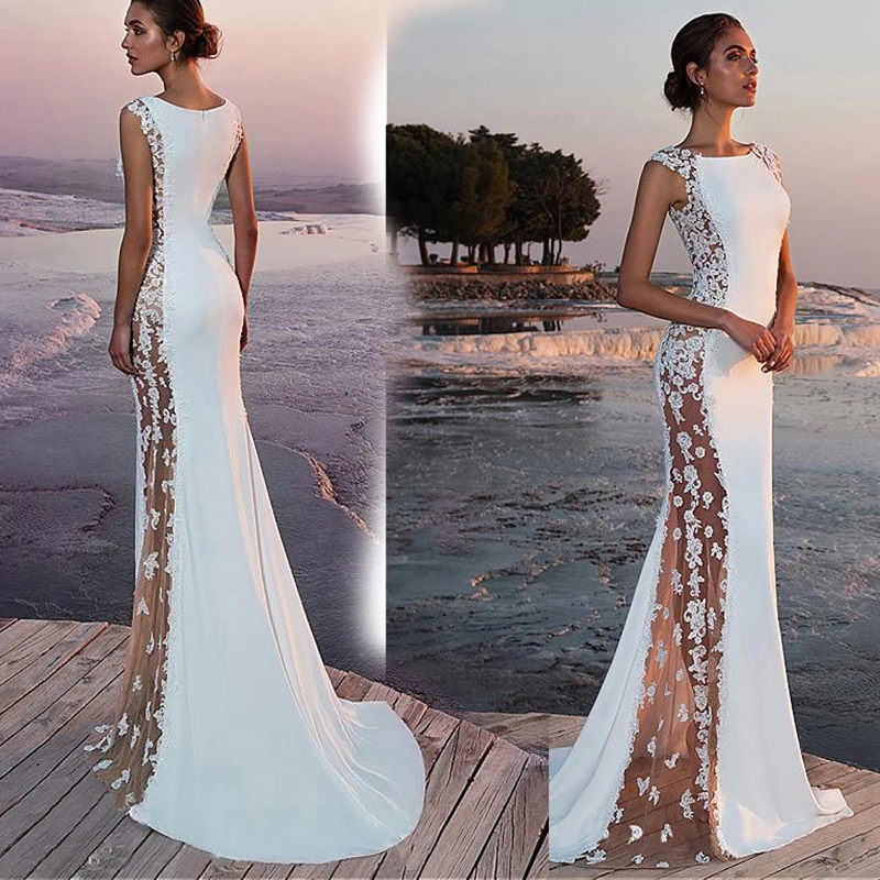 Women Dress Lace Sleeveless Sexy Long Evening Party Ball Gown Bodycon Prom Gown Elegant Ladies Formal White Floral Print Clothes