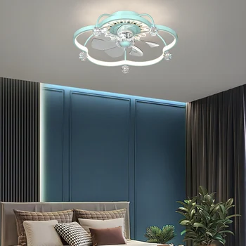 2021 New Bedroom decor Blue Pink Gold led ceiling fan light lamp dining room ceiling fans with lights remote control lamps D50cm