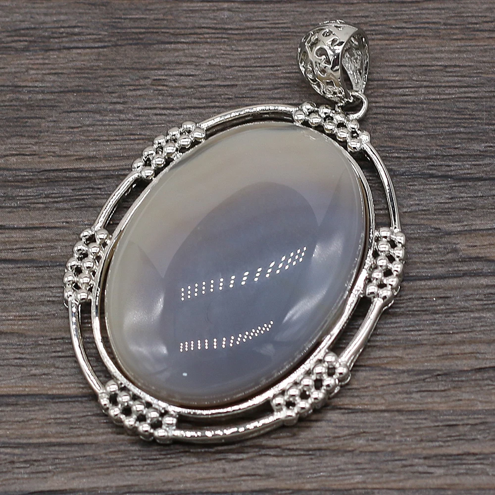 

Natural Stone Pendant Charms Egg Shape Grey Agates Stone Pendant for Making DIY Jewerly Necklce Gift Size 34x47mm