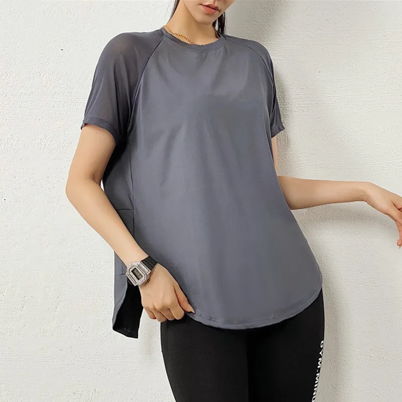 Женская свободная Спортивная футболка с коротким рукавом дышащая сетчатая в