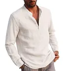 Men s Cotton linen Shirts Solid Color Stand Collar Long Sleeve Shirt Fall Spring Male Men s Casual Blouse
