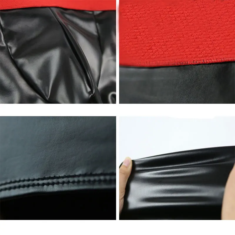 Сексуальные мужские боксеры из искусственной кожи с U-образным выпуклым мешочком