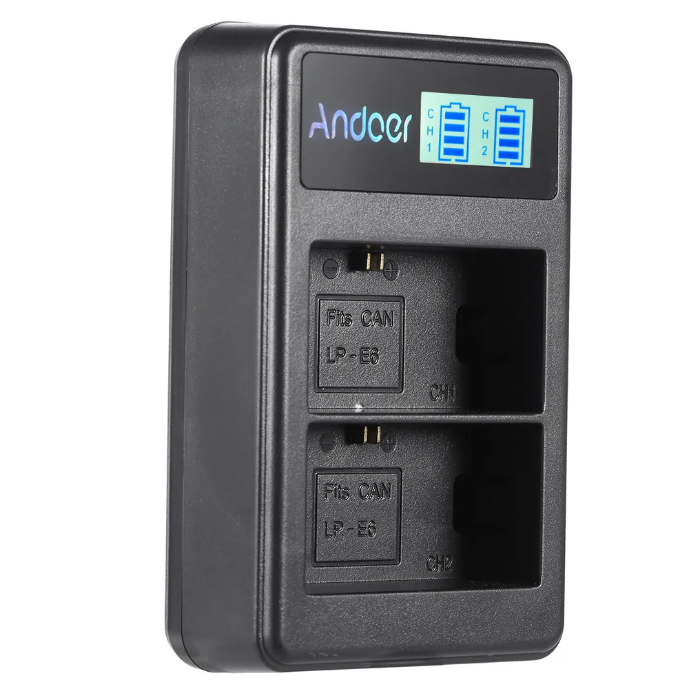 Зарядное устройство Andoer для литий ионных аккумуляторов с ЖК дисплеем 2 слотовым
