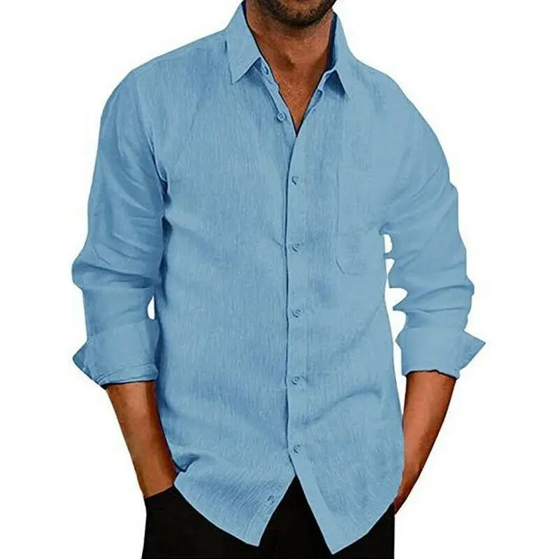Men Summer Linen Slim Long Sleeve Shirt Casual shirt Tops Blouse S-XXL camisas para hombre off white social men | Мужская одежда